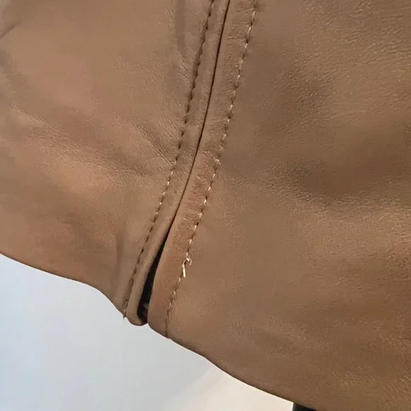 Live a Little Lamb Leather Moto Biker Jacket L Tan Camel - Picture 11 of 15